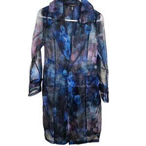 WHBM White House Black Market S Sheer Floral Duster Jacket Topper Blue Purple